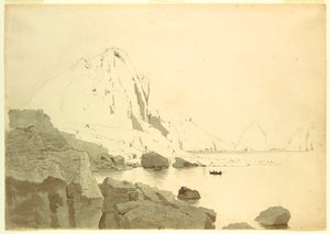 Rajz, Capri, Olaszország, a déli part és a Faraglione látványa, 1865 körül. alkotó: William Stanley Haseltine