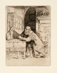 Montaigne és a macska. Izaak Walton és Charles Cotton illusztrációja a The Compleat Agler című könyvből. alkotó: William Strang
