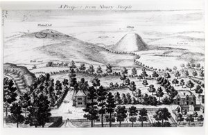 Kilátás a Silbury Hill Avebury tornyából, illusztráció a "Stonehenge: a brit druidáknak visszaállított templom" című művéből, William Stukeley, 1740 alkotó: William Stukeley