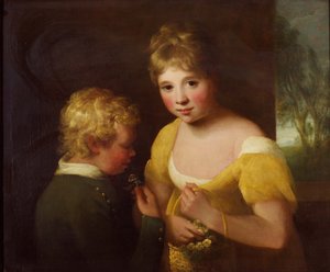Két gyerek egy kosár virággal (olaj, vászon) alkotó: William Tate