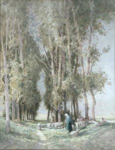 Egy pásztorlány és nyája, Hollandia (akvarell papíron) alkotó: William Tatton Winter