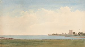 Portchester kastély: Kilátás a Portchester Village-ből a vízen át Portsmouthba