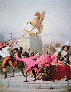 New York-i hazafiak lebontják III. György szobrát a Bowling Greenben, 1776. július 9-én