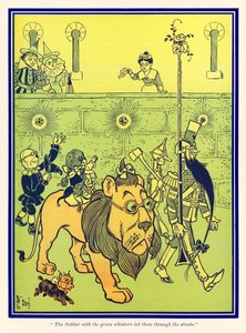 A zöld bajuszos katona vezette őket az utcákon keresztül. L. Frank Baum Az Óz, a csodálatos varázsló című regényéből.