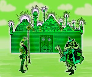 The Wonderful Wizard of Oz - The Wizard of Oz: Denslow, William Wallace (1856-1915) három képének szerkesztése Frank Baum (1856-1919) - A smaragdváros és két őrzője - könyvének 1900-as első kiadásához - zöld szín , zöld - Smaragdváros -