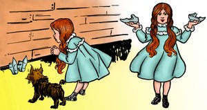The Wonderful Wizard of Oz - The Wizard of Oz: William Wallace (1856-1915) Denslow két képét szerkesztette Frank Baum (1856-1919) című könyvének első kiadásához, 1900-ban - Dorothee (Dorothy), Toto kutyájával. , helyreállítja a varázslatos ezüst sho