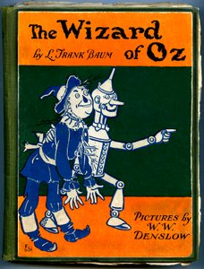 The Wonderful Wizard of Oz - The Wizard of Oz: egy régi kiadás borítója (1905 és 1920 között), amelyet Denslow, William Wallace (1856-1915) illusztrált Frank Baum (1856-1919) - a madárijesztő és a faember bádogban - magángyűjtemény -