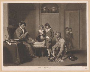Az ember szidja a gyerekeket és a térdelő férfit körtével The Truants (cím az objektumon) alkotó: William Ward