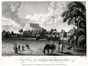 Keleti kilátás a Nottingham-kastélyra, Nottinghamshire, 1777