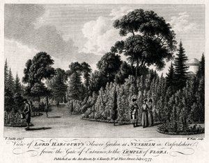 Lord Harcourts Virágoskert kilátása az oxfordshire-i Nunehamben, 1777