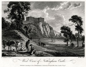 Nyugati kilátás a Nottingham-kastélyra, Nottinghamshire, 1776