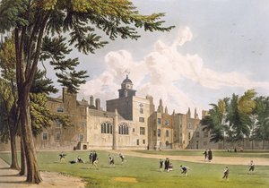 Charter House from the Play Ground, a „History of Charter House”-ból, Ackermann „History of the Colleges” című művének része, W. Bennett metszete, 1816-ban megjelent (akvatinta)