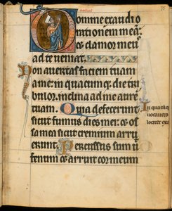 Hozzáadás. 49999, f.75 Kezdő "D", amely egy nőt ábrázol imában, illusztráció a "De Brailes Hours"-ból, 1240 körül (vellum) alkotó: William de Brailes