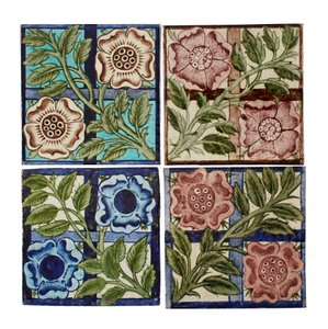 Négy "Rose Trellis" mintás csempe, 661. sz. alkotó: William de Morgan
