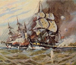 Német parti ütegek Eckernförde közelében, 1849. április 5. (nagyított színes litográfia)