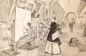 Művésznövendékek és másolók a Louvre Galériában, Párizs, 1868. január 11. alkotó: Winslow Homer