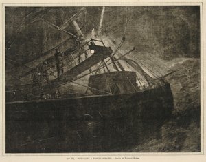 A tengeren - egy elhaladó gőzhajó jelzése, 1871. április 8., Minden szombat, 1871. április 8. alkotó: Winslow Homer
