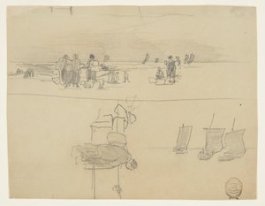 Tengerparti jelenet kosarakat hordozó nőkkel, kabátokkal, Anglia alkotó: Winslow Homer