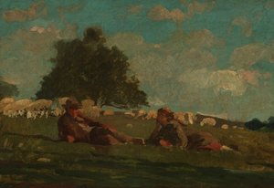 Fiú és lány egy mezőn birkákkal alkotó: Winslow Homer