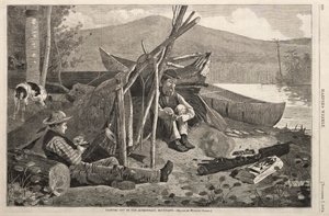 Kemping az Adirondack-hegységben, 1874. alkotó: Winslow Homer