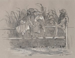 Gyermekek ülnek a kerítésen alkotó: Winslow Homer