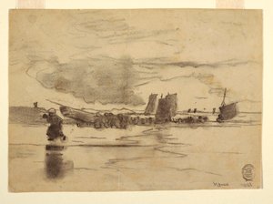 Rajz, Tengerpart apálykor, Cullercoats, Anglia, 1881 alkotó: Winslow Homer