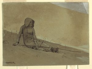 Rajz, Domboldalon ülő lány, 1878 alkotó: Winslow Homer