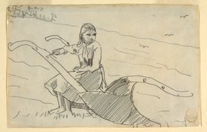 Rajz, Szántón ülő lány, 1879 alkotó: Winslow Homer