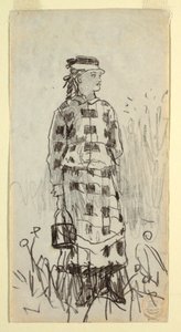 Rajz, Lány ebédlős vödörrel, 1879 alkotó: Winslow Homer