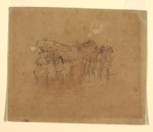 Rajz, Mentőcsónak kocsival (tanulmány a "The Wreck" című, 1896-ban készült olajfestményhez, Carnegie Institute, Pittsburgh, PA), 1895-96 [vagy talán 1881]. alkotó: Winslow Homer