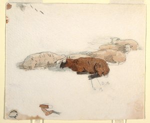 Rajz, Pihenő birka, 1878 alkotó: Winslow Homer