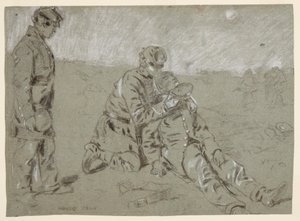 Rajz, katona vizet ad egy sebesült társának, 1864 alkotó: Winslow Homer