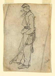 Rajz, Katona karddal és pipával, 1862 alkotó: Winslow Homer