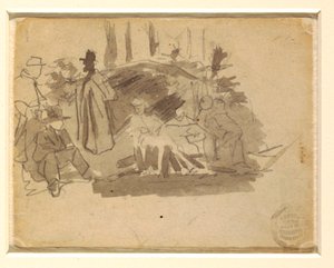 Rajz, Katonák táborozása, 1862 alkotó: Winslow Homer