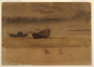 Rajz, Két evezős csónak hátsó nézete, Anglia, 1881-82 alkotó: Winslow Homer