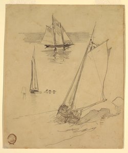 Rajz, Három vázlat a szkúnerekről, valószínűleg 1880 alkotó: Winslow Homer