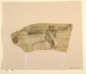 Rajz, Két nő ül a falon, Cullercoats, Anglia, 1881-82 alkotó: Winslow Homer