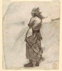 Rajz, Nő a tengerre néz, Cullercoats, Anglia, 1881-82 alkotó: Winslow Homer