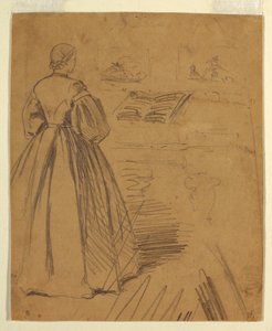 Rajz, Zongora előtt álló nő, 1862 alkotó: Winslow Homer