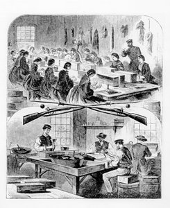 Patronok töltése a Watertown-i arzenálban, Massachusettsben, 1860-as évek alkotó: Winslow Homer
