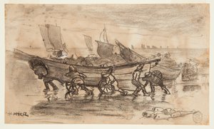 Fishermen Beaching a Dory, Cullercoats, Anglia alkotó: Winslow Homer