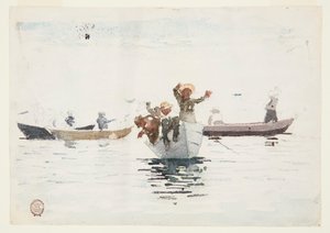 Négy evezős csónak gyerekekkel alkotó: Winslow Homer