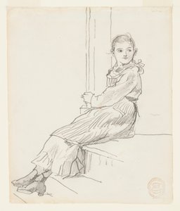 Lány ül a veranda lépcsőjén alkotó: Winslow Homer