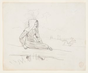 Lány ül egy fa törzsén alkotó: Winslow Homer