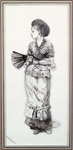 Lány legyezővel (szén a papíron) alkotó: Winslow Homer
