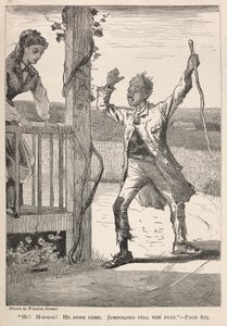 "Szia! H-O-O-O-O!  Eljött.  Jumboloro mondd meg neked először." alkotó: Winslow Homer