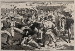 Ünnep a táborban - Katonák „futballt” játszanak alkotó: Winslow Homer
