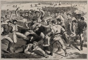 Nyaralás a táborban – katonák futballoznak, 1865. alkotó: Winslow Homer