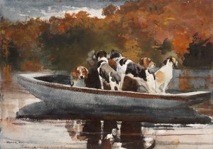 Vadászkutyák a csónakban (várva a rajtot) alkotó: Winslow Homer