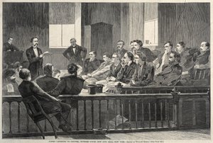 Az esküdtek tanácsot hallgatnak, Legfelsőbb Bíróság, New City Hall, New York, 1869. alkotó: Winslow Homer